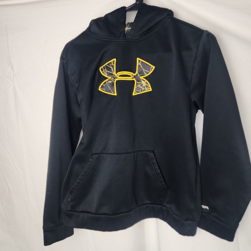 Storm Under Armor hoodie Black and yellow  Unisex YOUTH LARGE! COLD GEAR